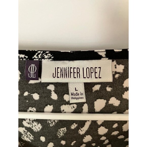 Jennifer Lopez JLO Womens Shirt Triple Keyhole Black White Leopard Paisley Large - Picture 2 of 6